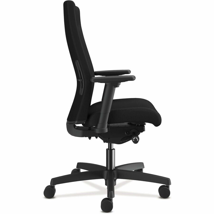 HON Ignition 2.0 Mid Back Task Chair, Black Fabric Seat and Back, Adjustable Arms, Black Frame, 1 Each