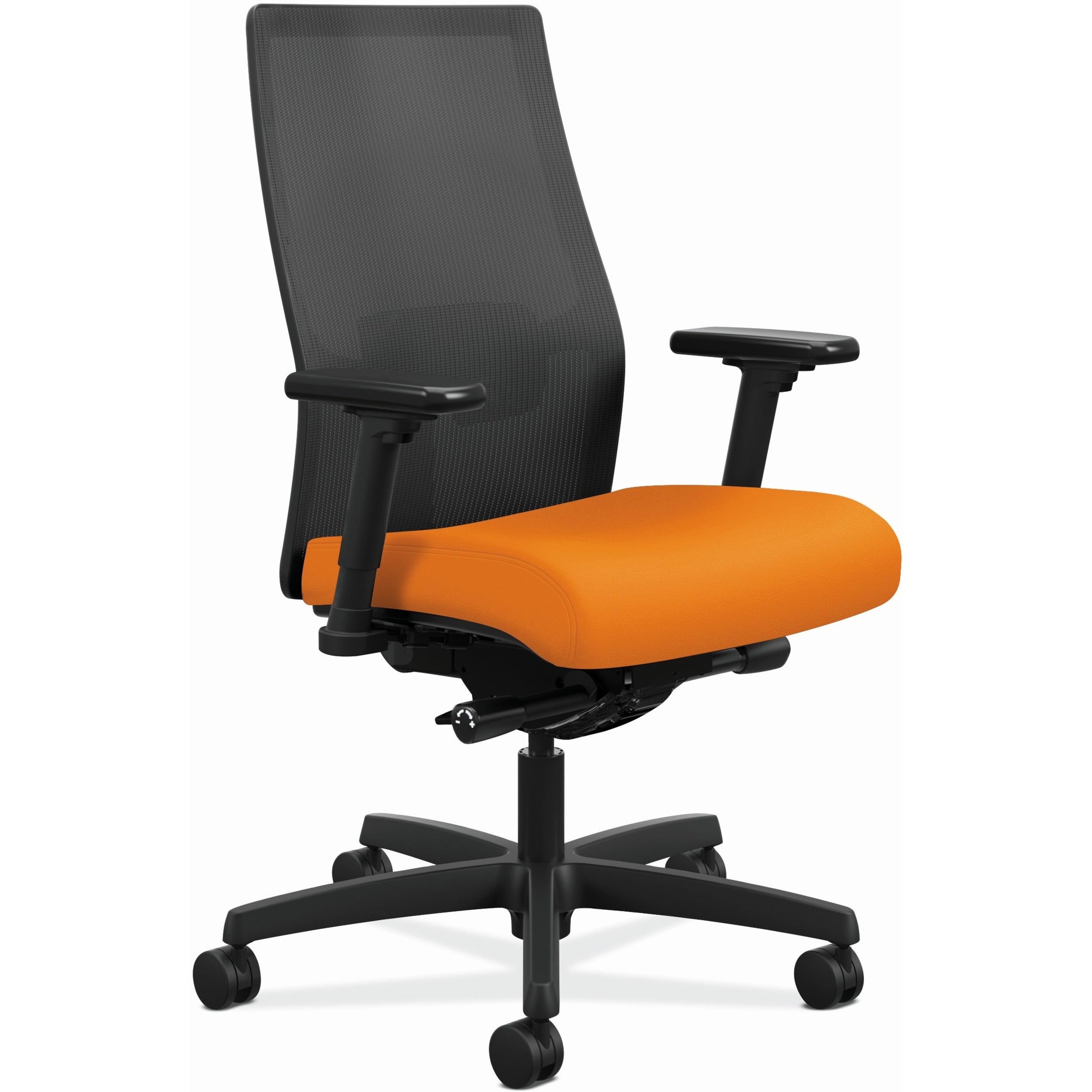 HON Ignition 2.0 Mid-Back Task Chair, Apricot Fabric Seat, Black Mesh Back, Adjustable Arms, Black Frame, 1 Each