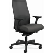 HON Ignition 2.0 Mid-Back Task Chair, Iron Ore Fabric Seat, Black Mesh Back, Adjustable Arms, Black Frame, 360° Swivel, 1 Each
