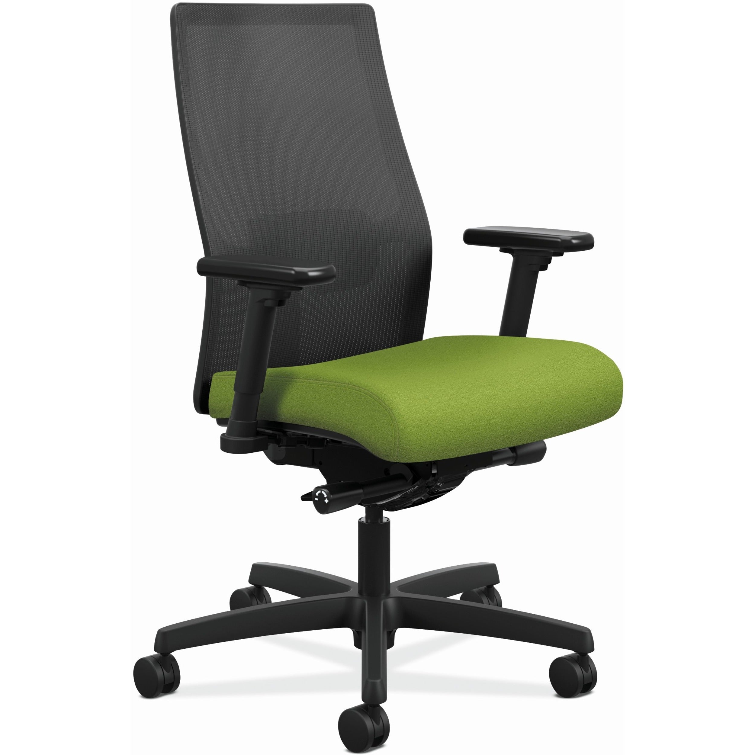 HON Ignition 2.0 Mid Back Chair, Pear Fabric Seat, Black Mesh Back, Adjustable Arms, Black Frame, 1 Each
