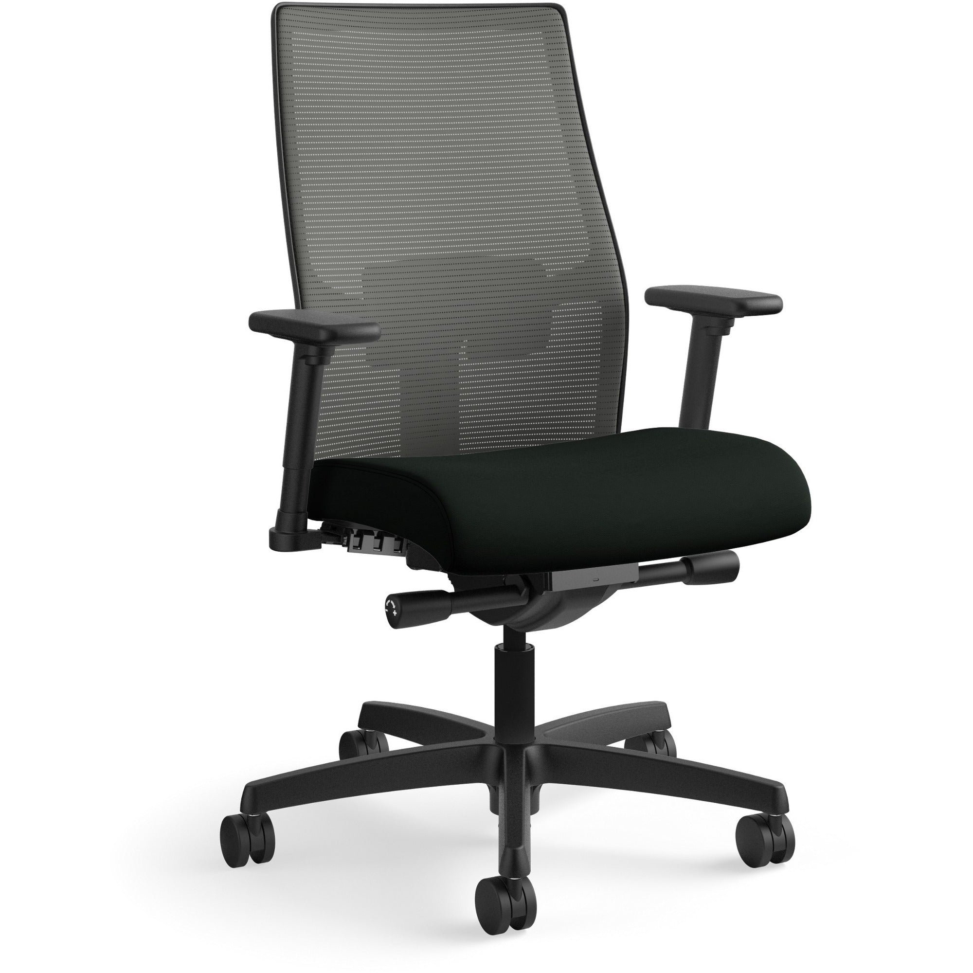 HON Ignition 2.0 Mid-Back Task Chair, Vinyl Seat, Charcoal Mesh Back, Black Frame, Adjustable Arms, 1 Each
