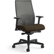 HON Ignition 2.0 Mid Back Task Chair, Espresso Fabric Seat, Charcoal Mesh Back, Black Frame, Adjustable Arms, 1 Each