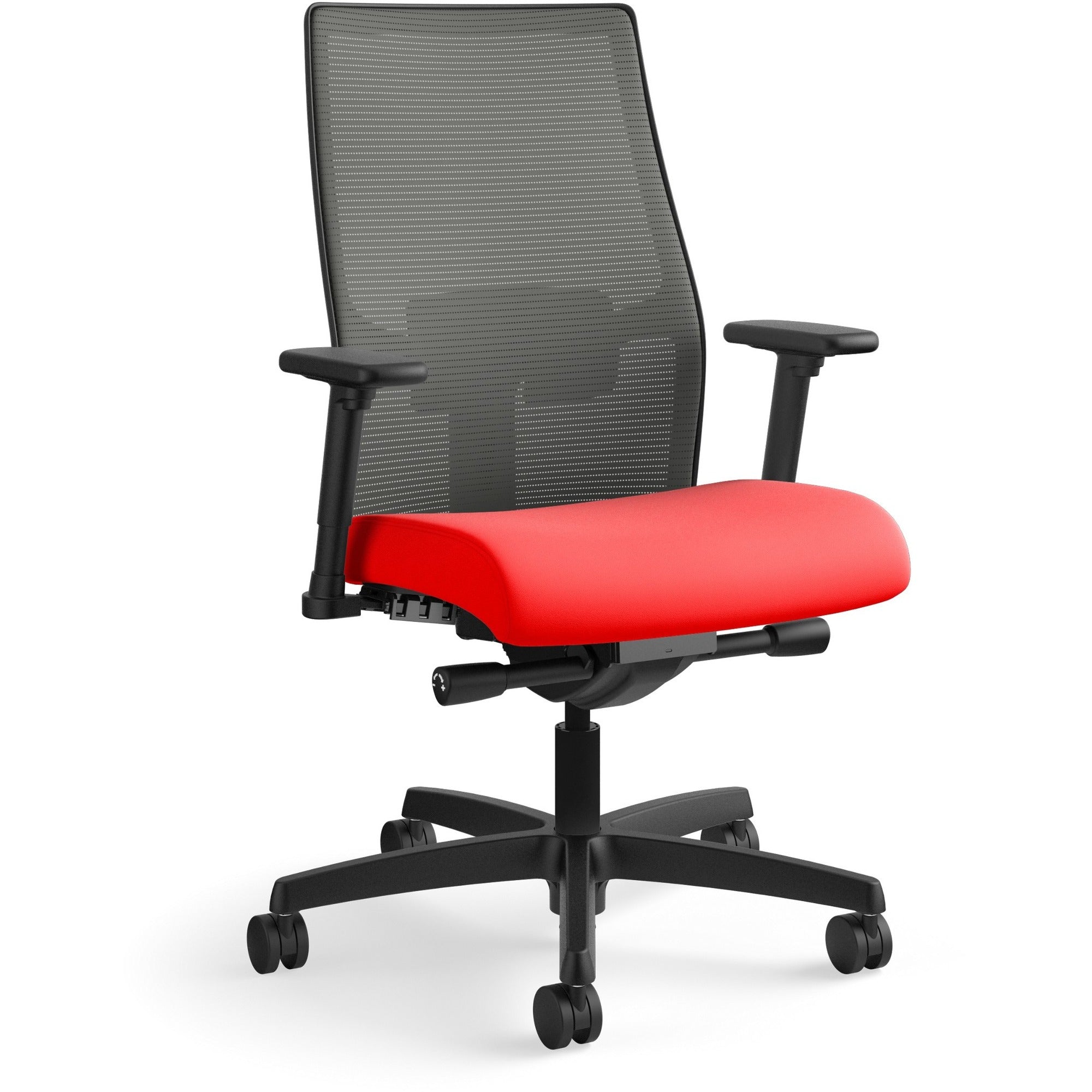 HON Ignition 2.0 Chair, Ruby Fabric Seat, Charcoal Mesh Mid Back, Black Frame, Adjustable Arms, 1 Each