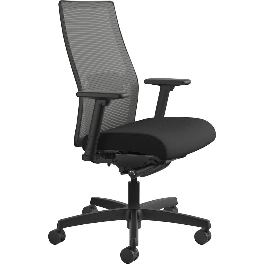 HON Ignition 2.0 Mid-Back Task Chair, Black Fabric Seat, Charcoal Mesh Back, Adjustable Arms, Black Frame, 1 Each