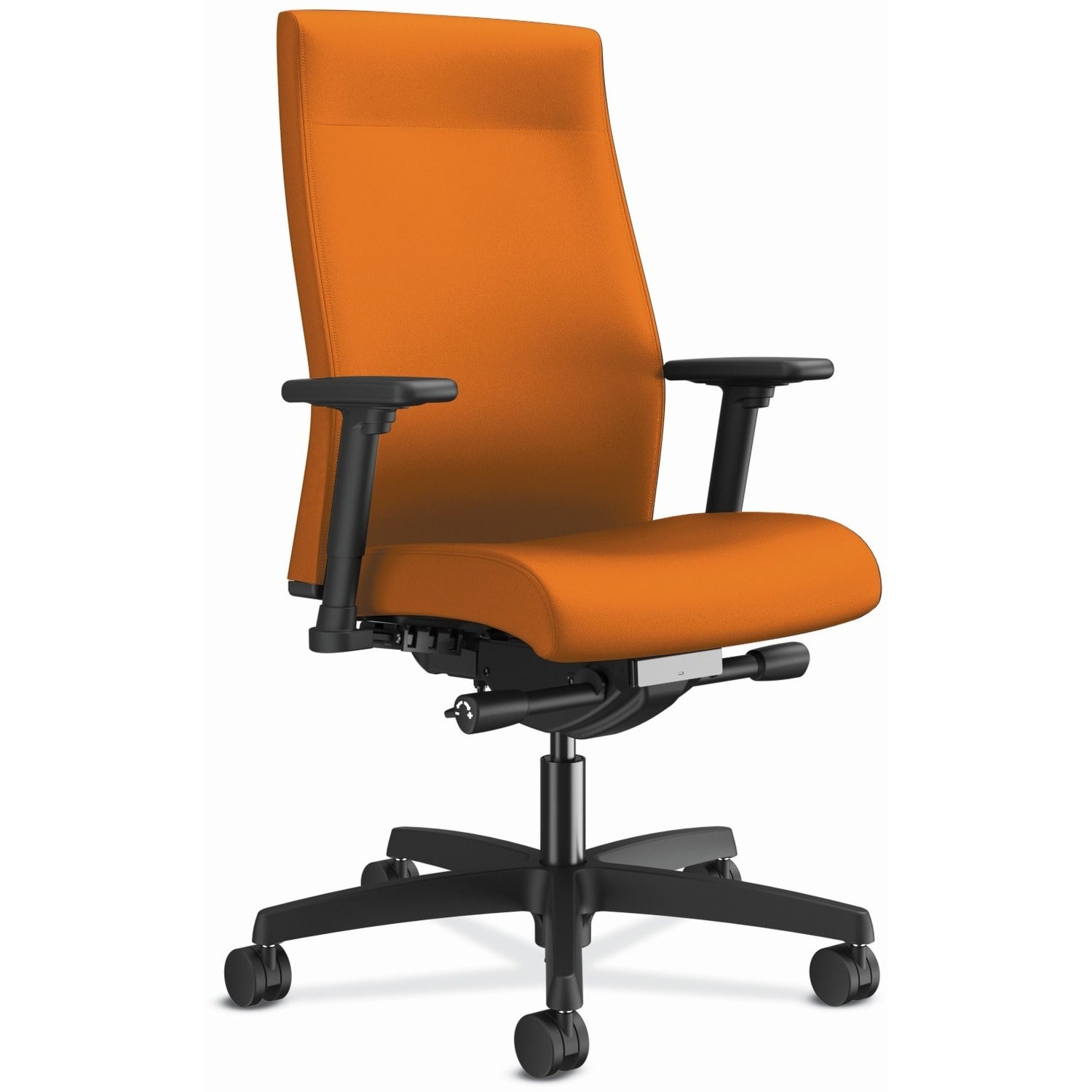 HON Ignition 2.0 Mid Back Chair, Apricot Seat and Back, Fabric Upholstery, Black Frame, Adjustable Arms, 1 Each