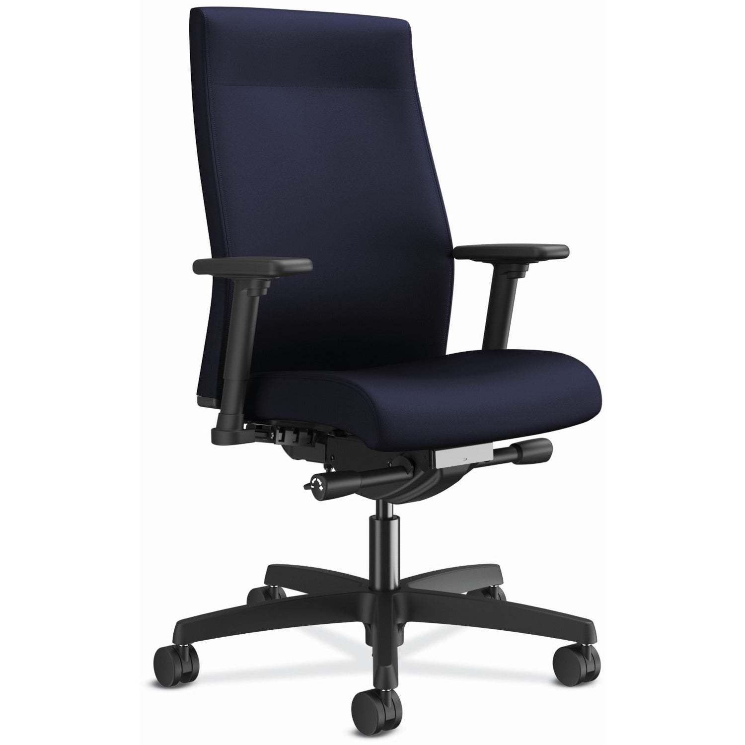 HON Ignition 2.0 Mid Back Task Chair, Navy Fabric Seat and Back, Black Frame, Adjustable Arms, 1 Each