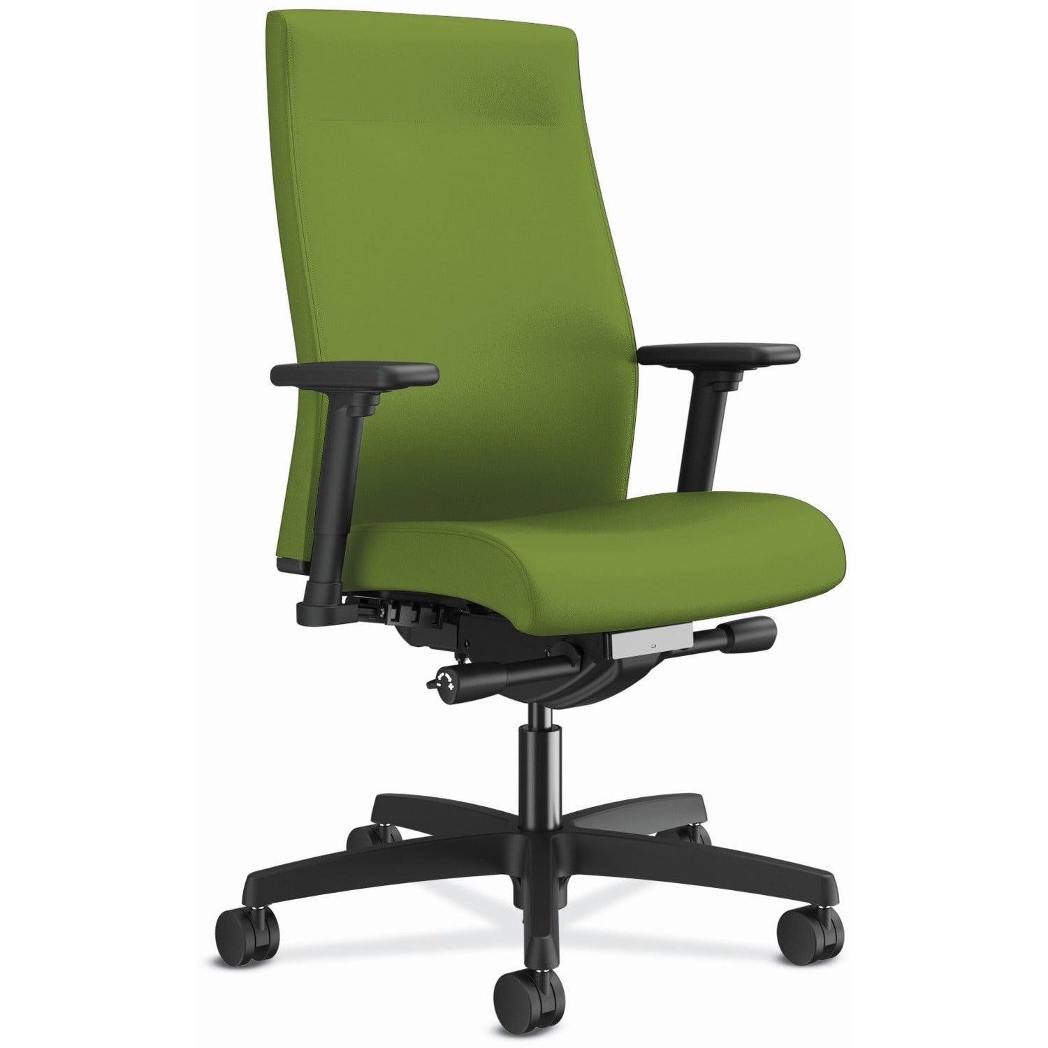 HON Ignition 2.0 Mid Back Task Chair, Pear Seat and Back, Fabric Upholstery, Black Frame, Adjustable Arms, 1 Each