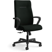HON Ignition High-Back Executive Chair, Black Vinyl Seat, Black Fabric Back, Fixed Arms, 1 Each