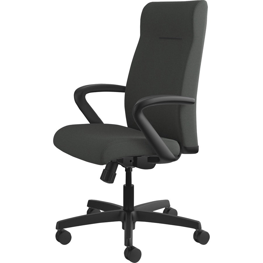 HON Ignition High-Back Chair, Iron Ore Fabric Back, Black Frame, Fixed Armrests, 1 Each
