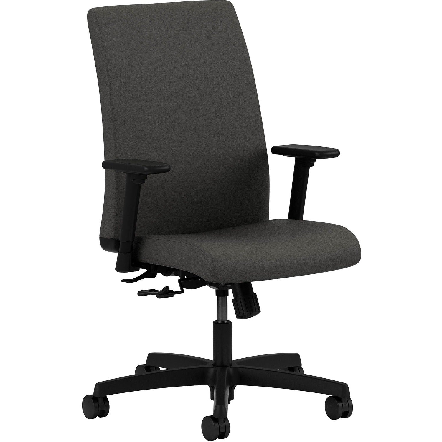 HON Ignition Low-Back Task Chair, Iron Ore Seat & Back, Fabric, Black Frame, Adjustable Arms, 360° Swivel, 1 Each