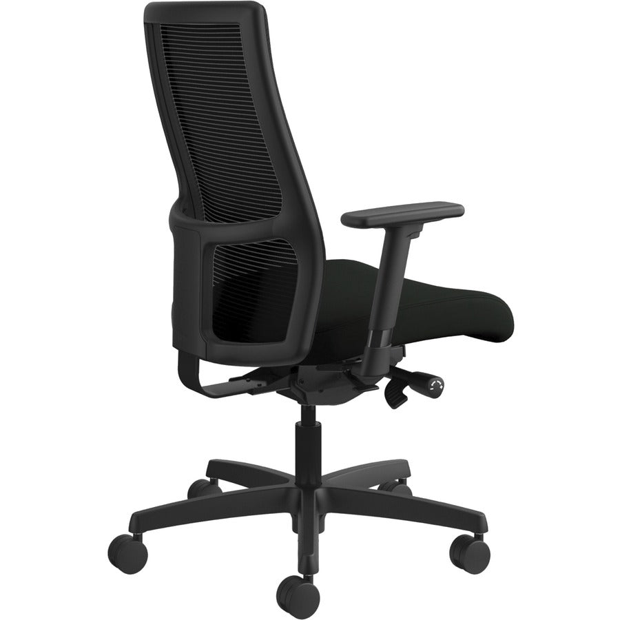 HON Ignition Mid-Back Task Chair, Black Vinyl Seat, Black Mesh Back, Adjustable Arms, 5-Star Base, 1 Each
