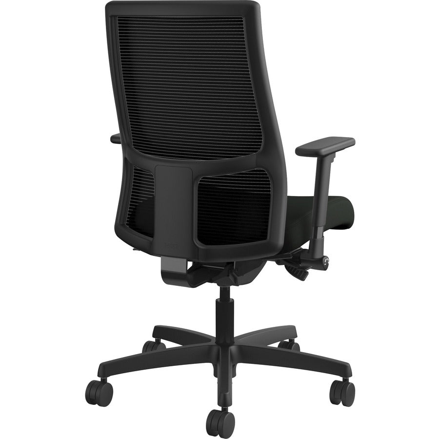 HON Ignition Mid-Back Task Chair, Black Vinyl Seat, Black Mesh Back, Adjustable Arms, 5-Star Base, 1 Each
