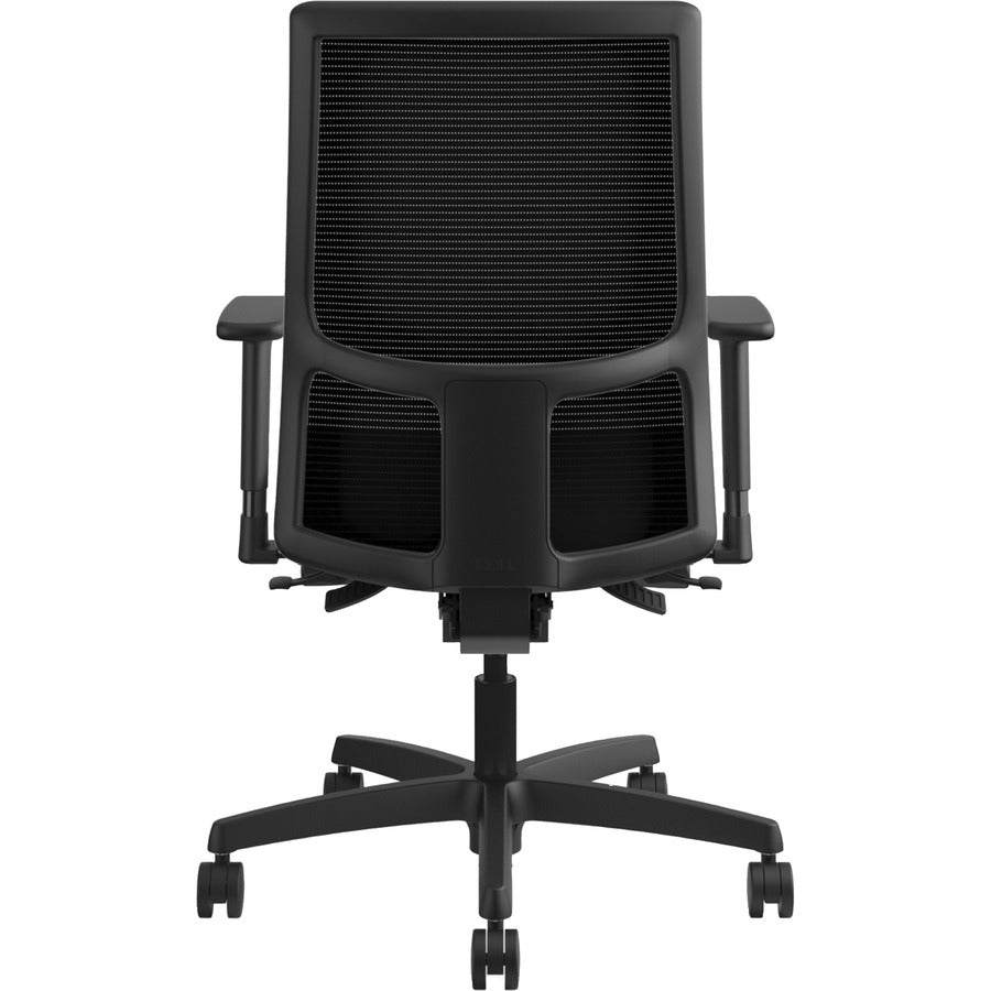 HON Ignition Mid-Back Task Chair, Black Vinyl Seat, Black Mesh Back, Adjustable Arms, 5-Star Base, 1 Each