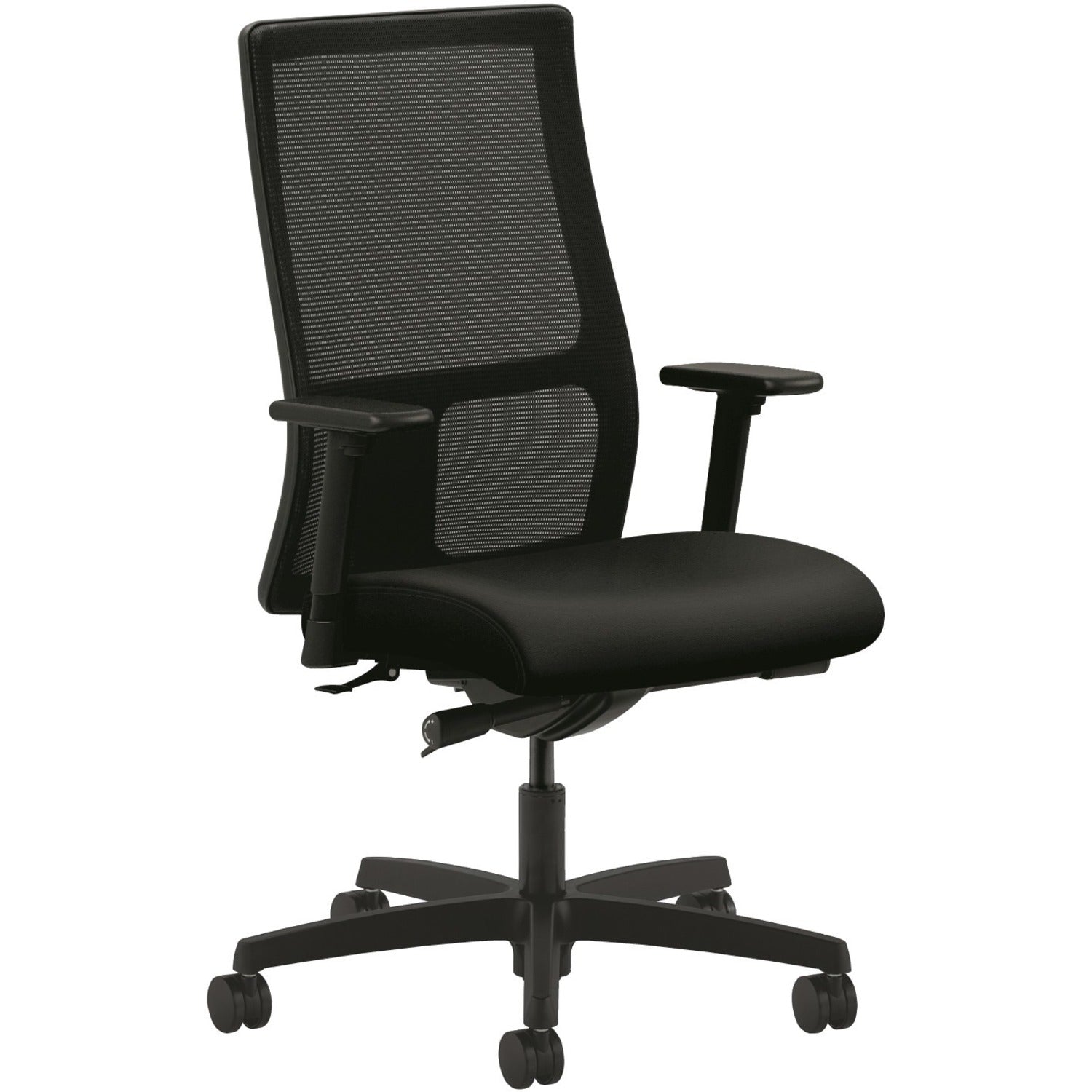 HON Ignition Mid-Back Task Chair, Black Vinyl Seat, Black Mesh Back, Adjustable Arms, 5-Star Base, 1 Each