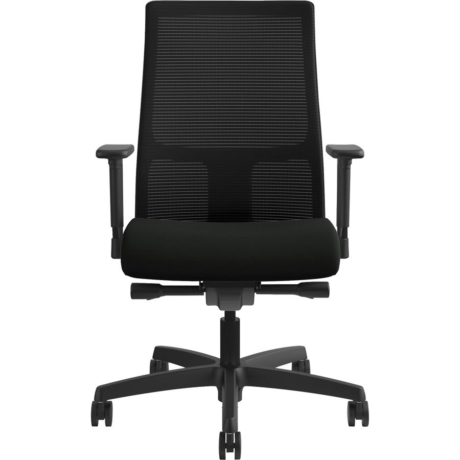 HON Ignition Mid-Back Task Chair, Black Vinyl Seat, Black Mesh Back, Adjustable Arms, 5-Star Base, 1 Each