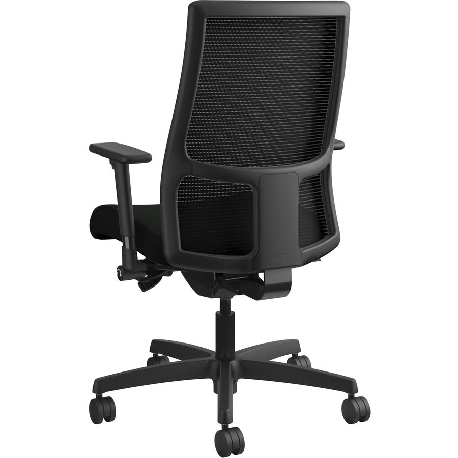HON Ignition Mid-Back Task Chair, Black Vinyl Seat, Black Mesh Back, Adjustable Arms, 5-Star Base, 1 Each