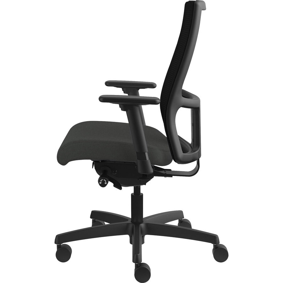 HON Ignition Mid-Back Task Chair, Iron Ore Fabric Seat, Black Mesh Back, Adjustable Arms, 5-Star Black Base, 1 Each