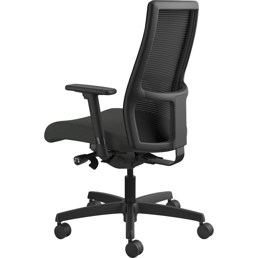 HON Ignition Mid-Back Task Chair, Iron Ore Fabric Seat, Black Mesh Back, Adjustable Arms, 5-Star Black Base, 1 Each