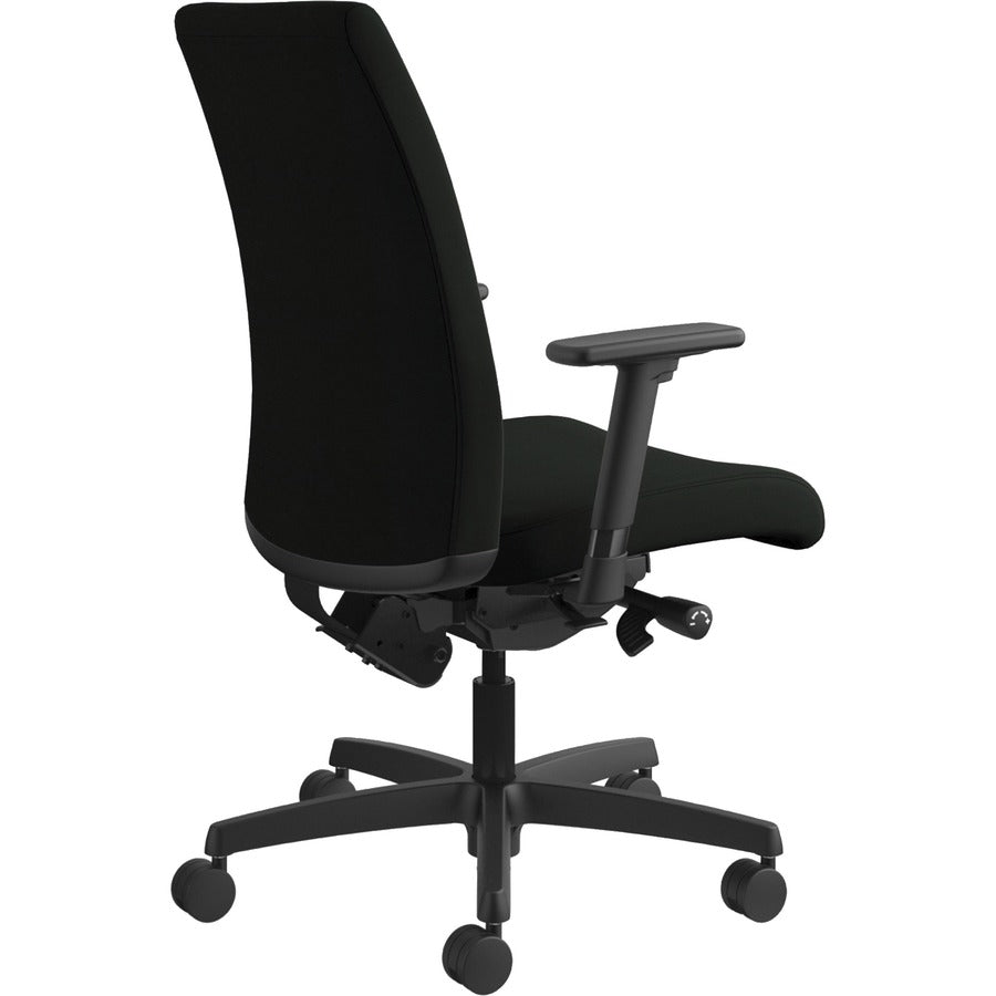 HON Ignition Mid-Back Task Chair, Black Vinyl Seat, Black Fabric Back, Adjustable Arms, 5-Star Base, 1 Each