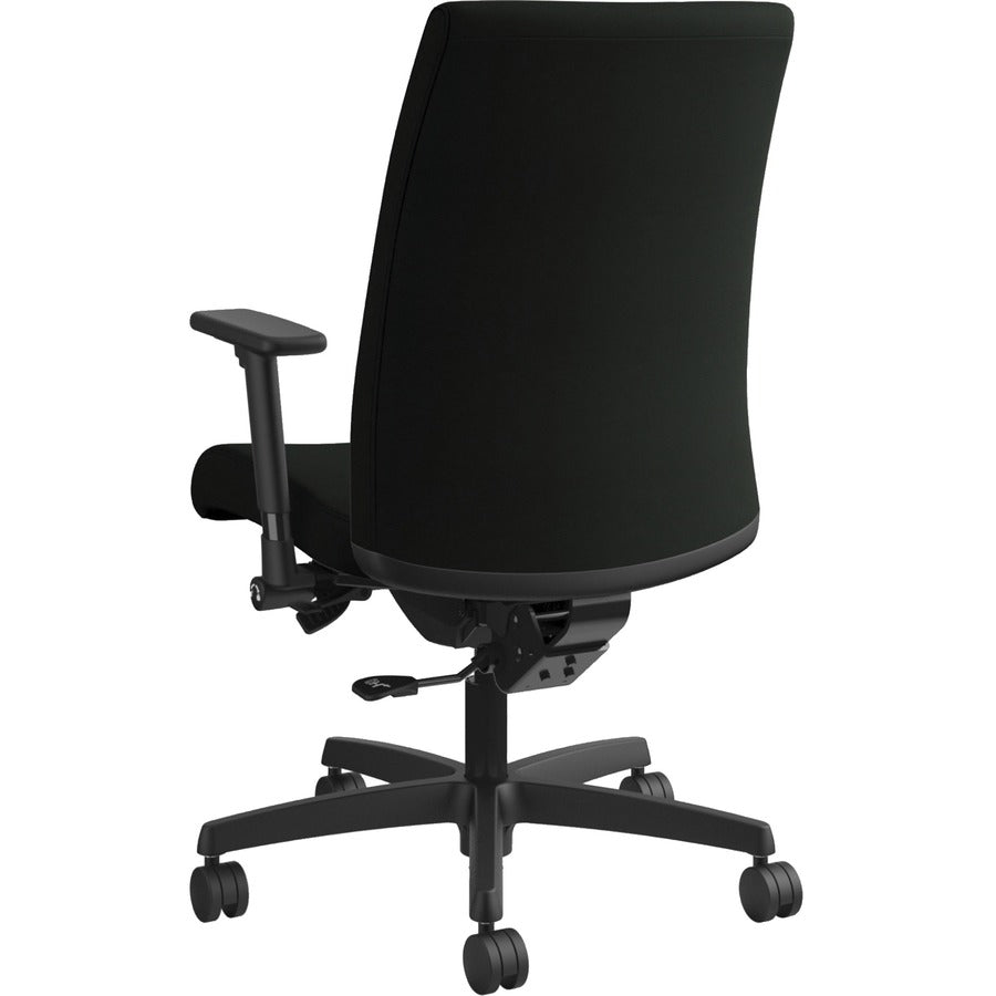 HON Ignition Mid-Back Task Chair, Black Vinyl Seat, Black Fabric Back, Adjustable Arms, 5-Star Base, 1 Each