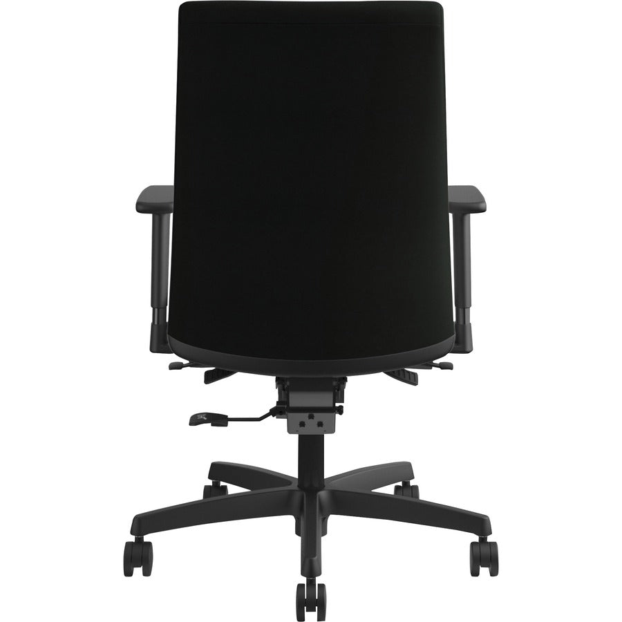 HON Ignition Mid-Back Task Chair, Black Vinyl Seat, Black Fabric Back, Adjustable Arms, 5-Star Base, 1 Each