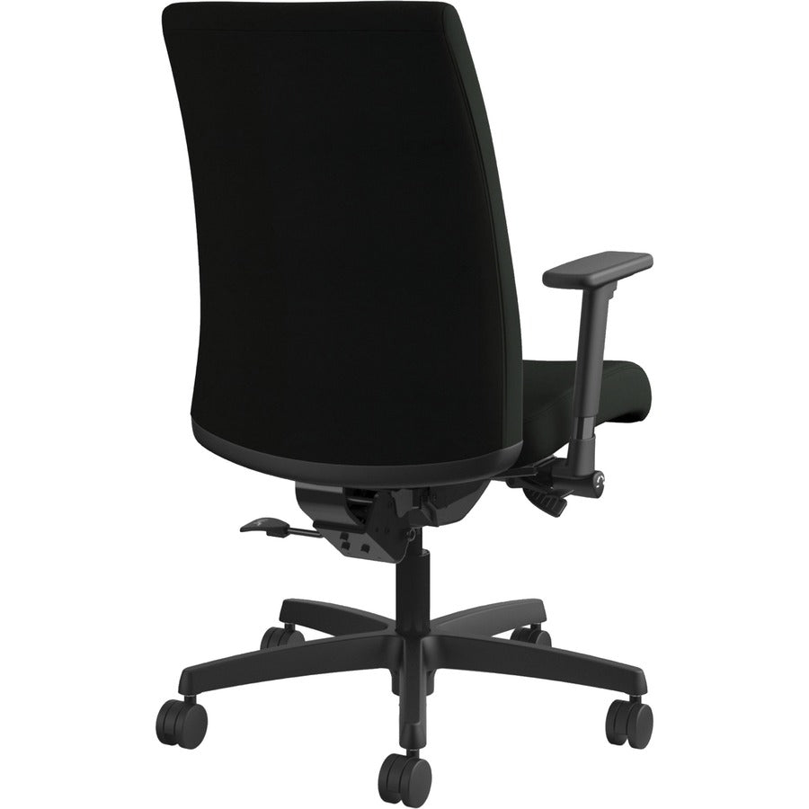 HON Ignition Mid-Back Task Chair, Black Vinyl Seat, Black Fabric Back, Adjustable Arms, 5-Star Base, 1 Each