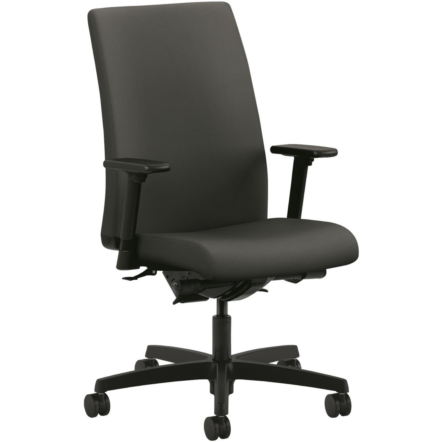 HON Ignition Mid-Back Task Chair, Iron Ore Fabric, Black Frame, Adjustable Arms, 5-Star Base, 1 Each
