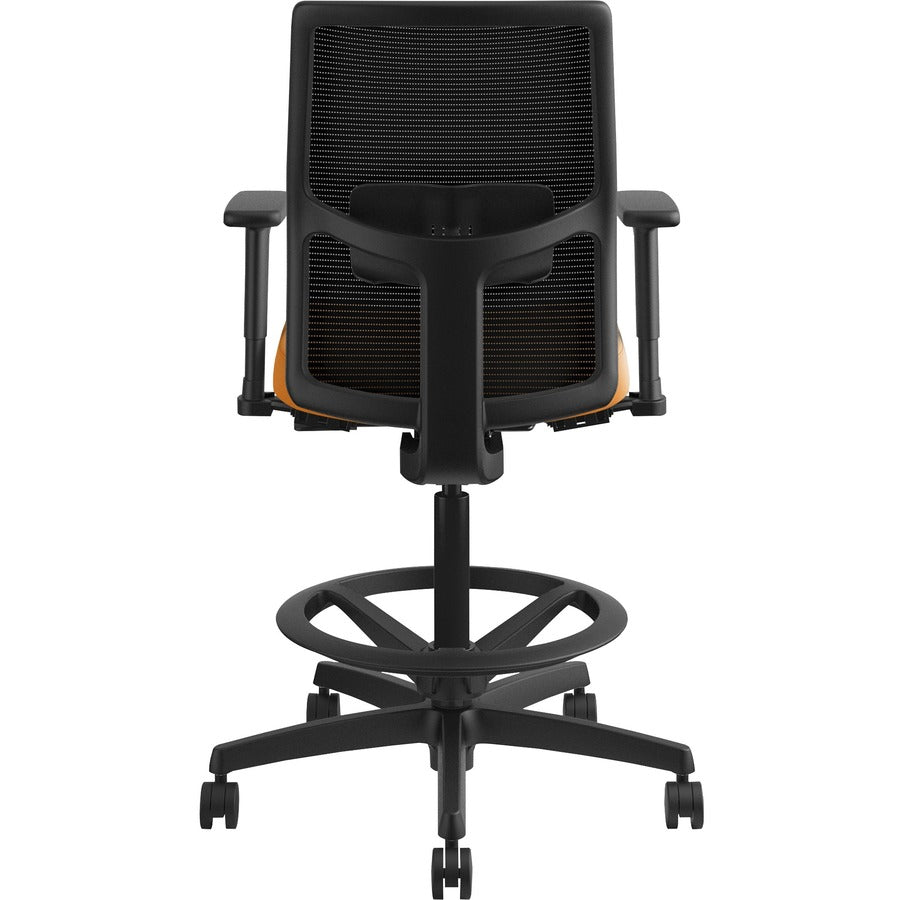 HON Ignition 2.0 Sitting Stool, Apricot Fabric Seat, Black Mesh Low Back, Adjustable Arms, 360° Swivel, 1 Each
