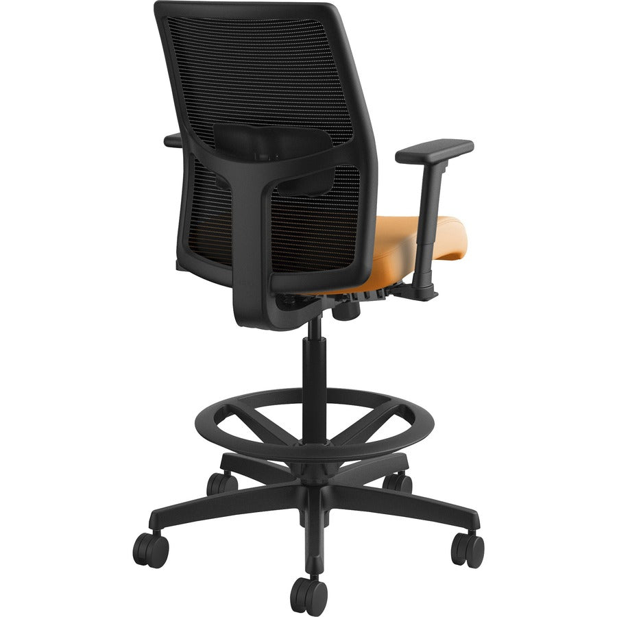 HON Ignition 2.0 Sitting Stool, Apricot Fabric Seat, Black Mesh Low Back, Adjustable Arms, 360° Swivel, 1 Each