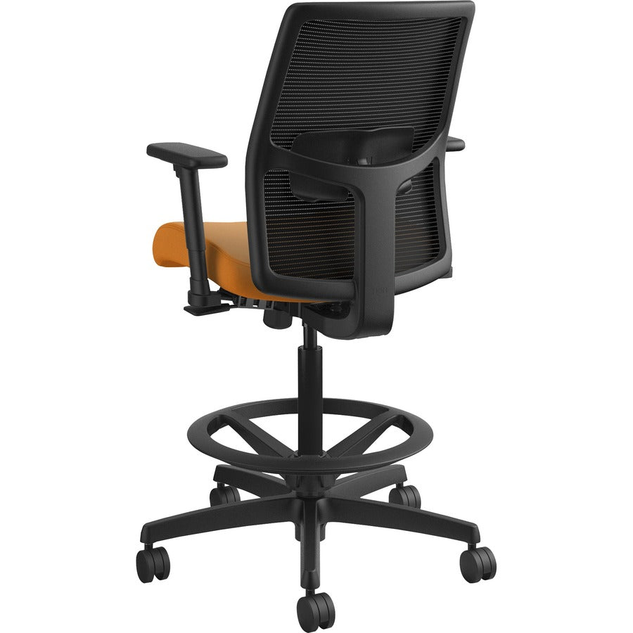 HON Ignition 2.0 Sitting Stool, Apricot Fabric Seat, Black Mesh Low Back, Adjustable Arms, 360° Swivel, 1 Each