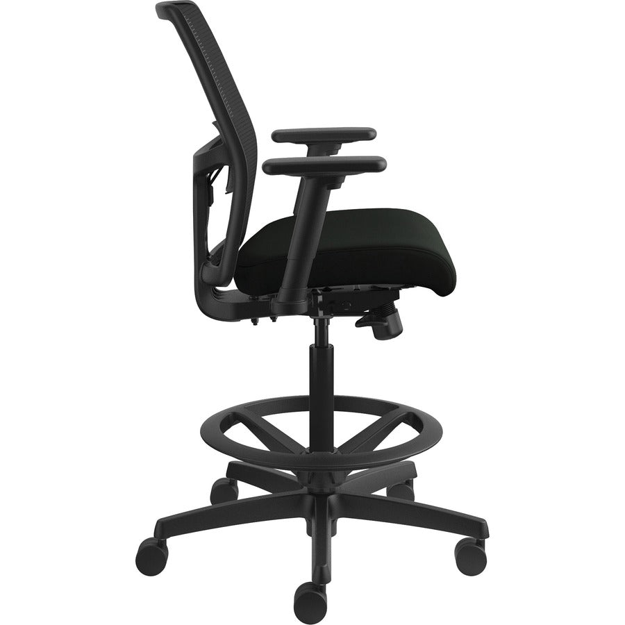HON Ignition 2.0 Sitting Stool, Low Back, Mesh Back, Vinyl Seat, Adjustable Arms, Black, 1 Each