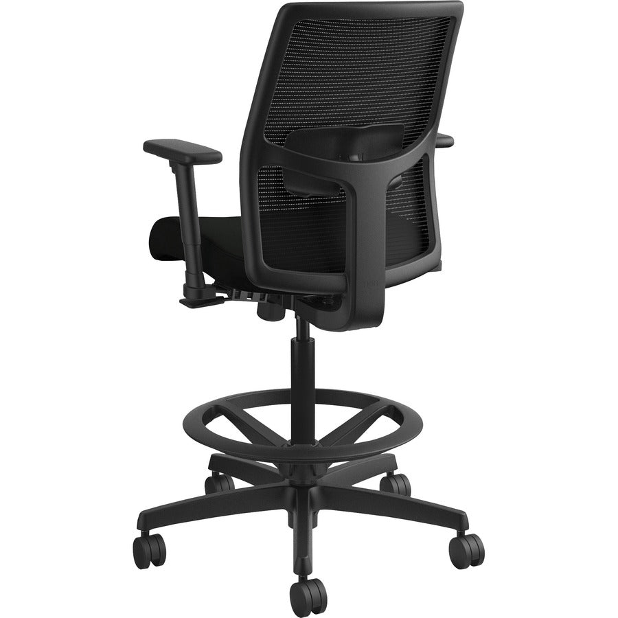 HON Ignition 2.0 Sitting Stool, Low Back, Mesh Back, Vinyl Seat, Adjustable Arms, Black, 1 Each
