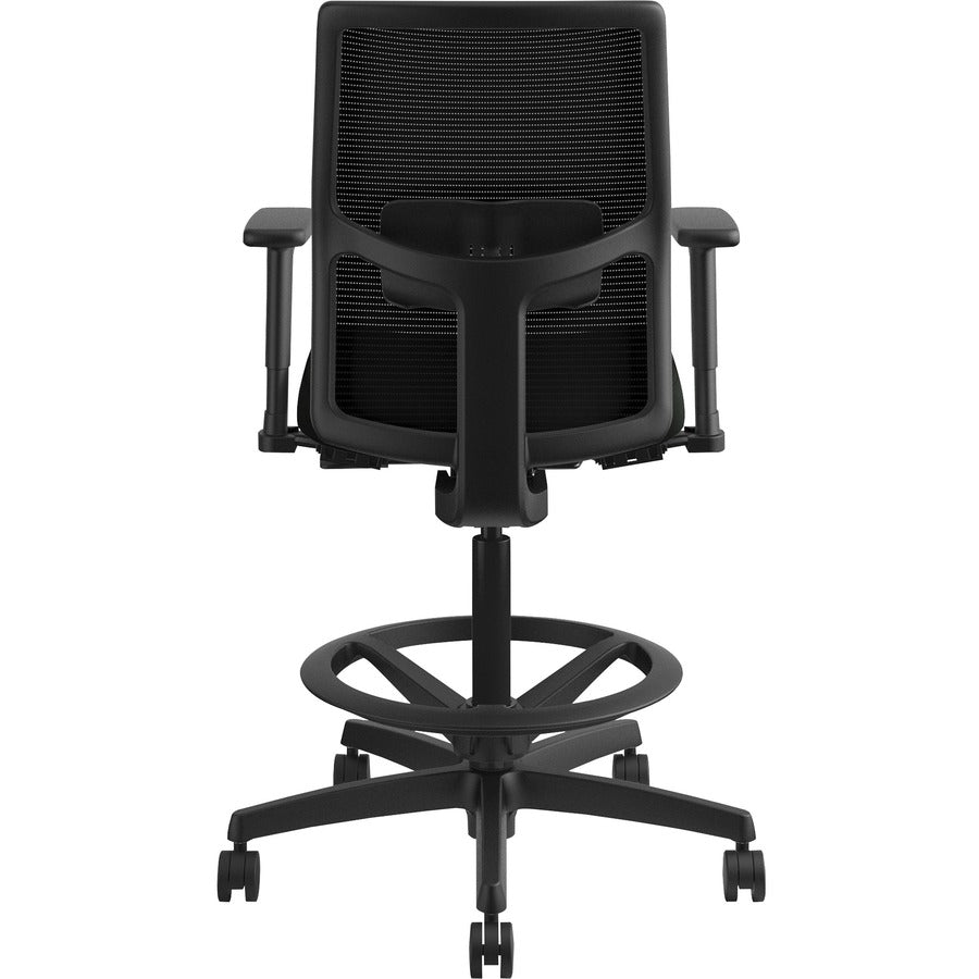 HON Ignition 2.0 Sitting Stool, Low Back, Mesh Back, Vinyl Seat, Adjustable Arms, Black, 1 Each