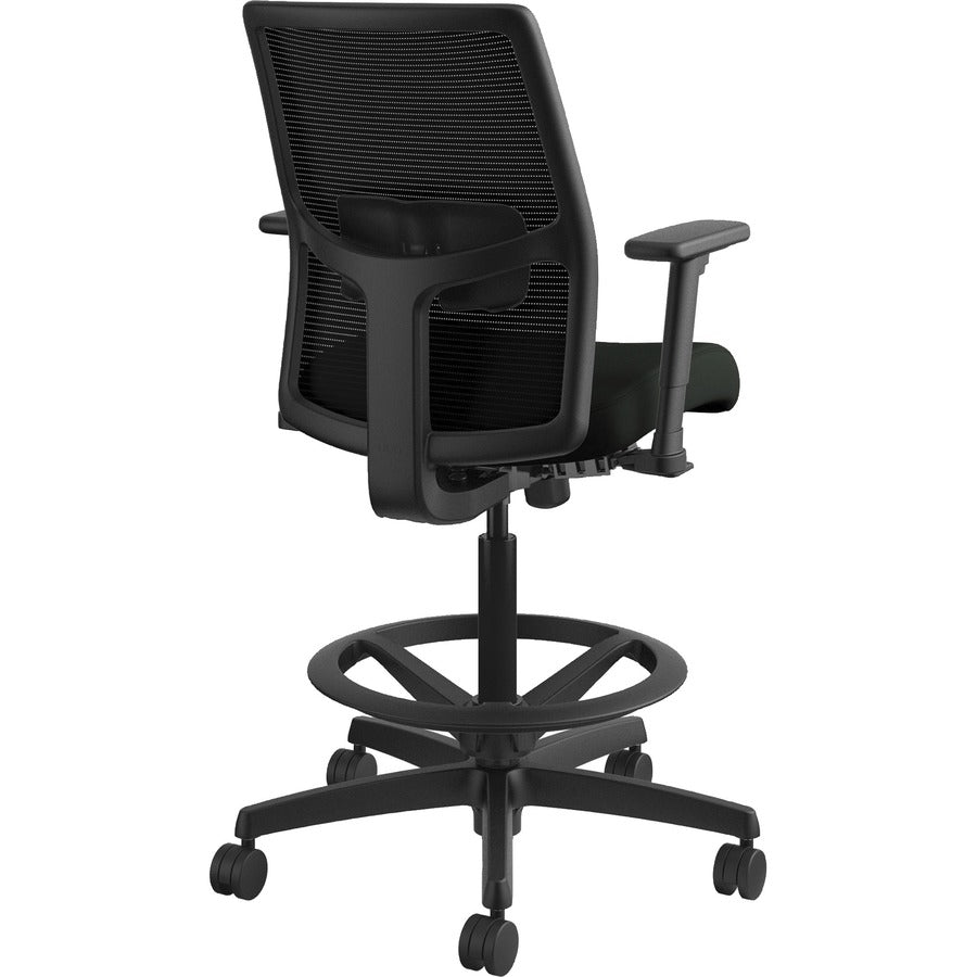 HON Ignition 2.0 Sitting Stool, Low Back, Mesh Back, Vinyl Seat, Adjustable Arms, Black, 1 Each