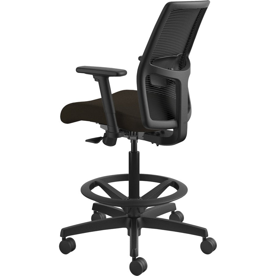 HON Ignition 2.0 Sitting Stool, Espresso Fabric Seat, Black Mesh Low Back, Adjustable Arms, 360° Swivel, 1 Each