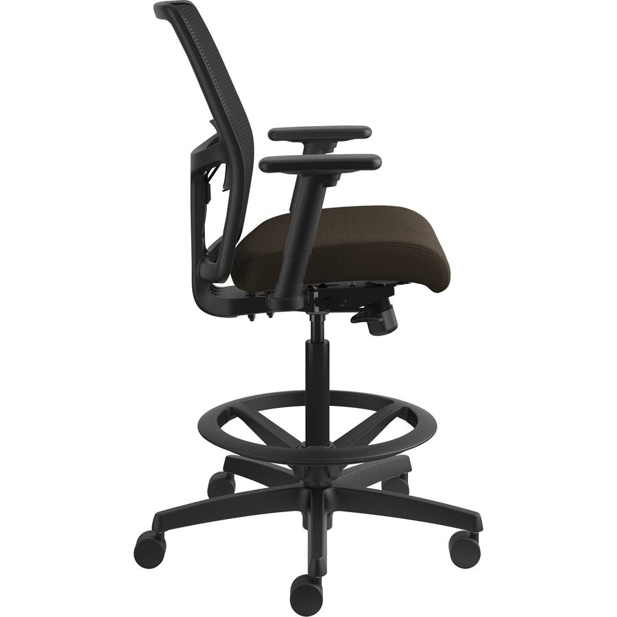 HON Ignition 2.0 Sitting Stool, Espresso Fabric Seat, Black Mesh Low Back, Adjustable Arms, 360° Swivel, 1 Each