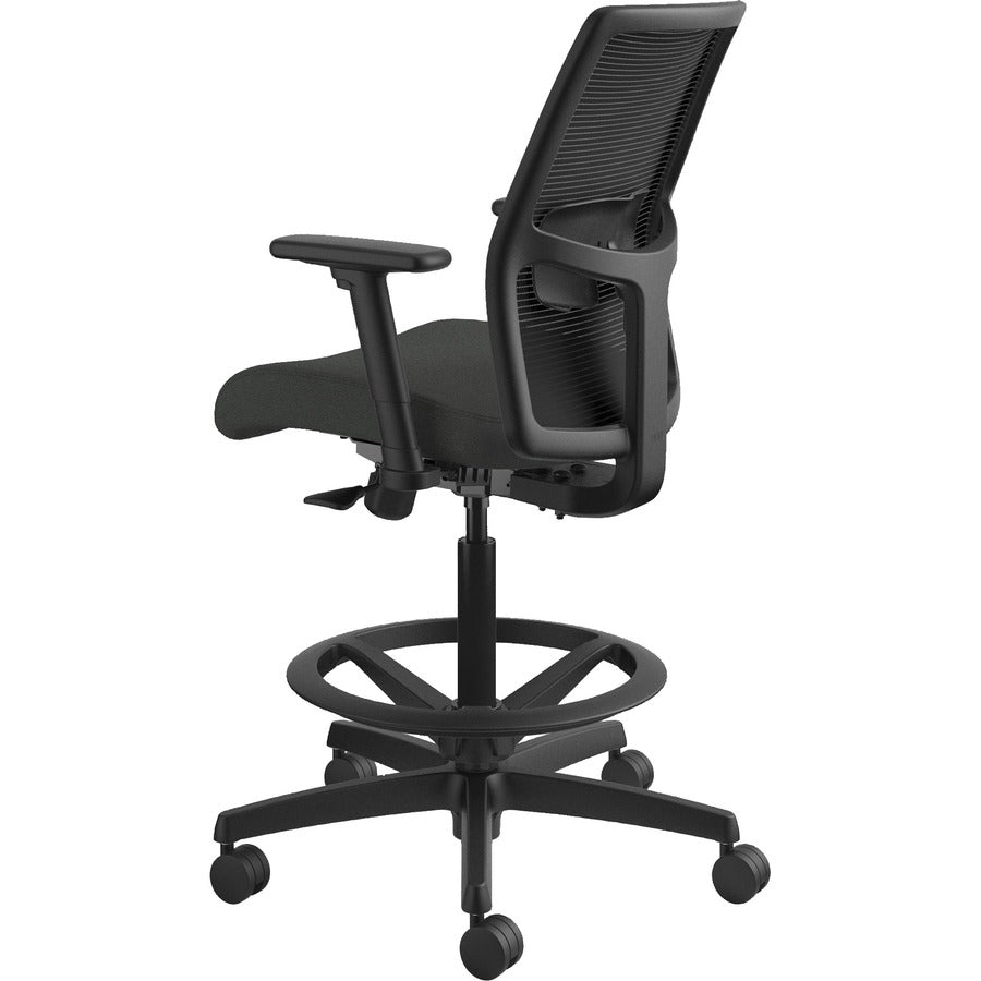 HON Ignition 2.0 Sitting Stool, Iron Ore Fabric Seat, Black Mesh Low Back, Adjustable Arms, 360° Swivel, 1 Each