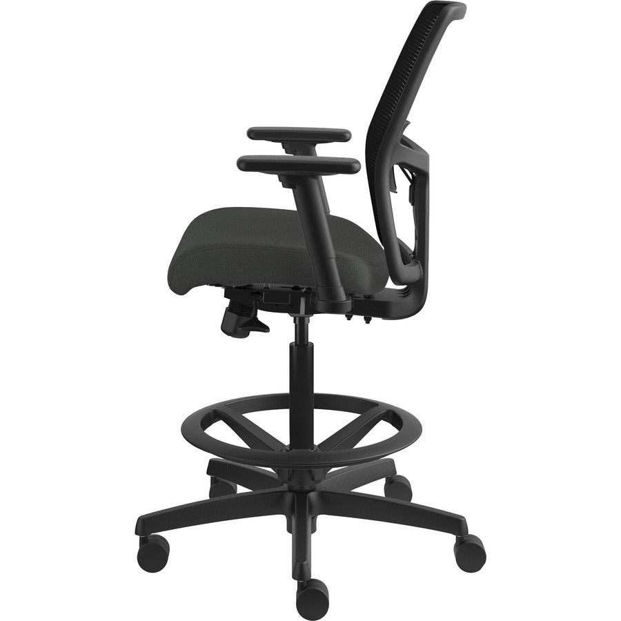 HON Ignition 2.0 Sitting Stool, Iron Ore Fabric Seat, Black Mesh Low Back, Adjustable Arms, 360° Swivel, 1 Each