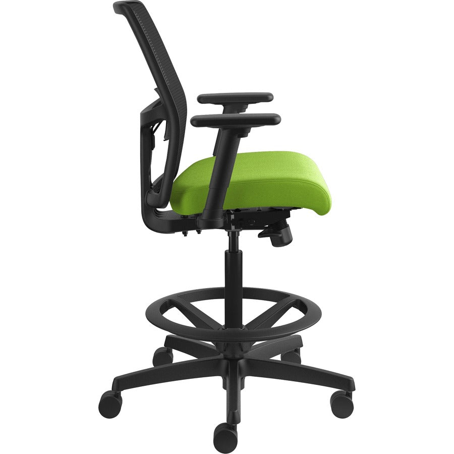 HON Ignition 2.0 Sitting Stool, Low Back, Pear Fabric Seat, Black Mesh Back, Adjustable Arms, 360° Swivel, 1 Each
