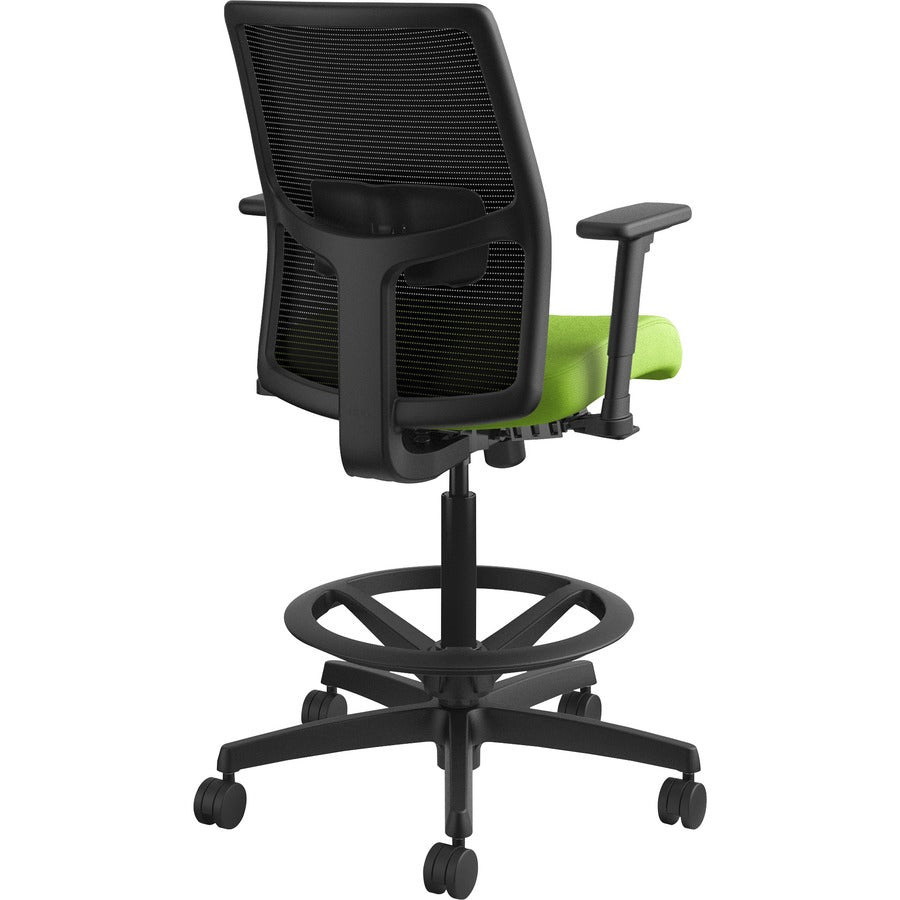 HON Ignition 2.0 Sitting Stool, Low Back, Pear Fabric Seat, Black Mesh Back, Adjustable Arms, 360° Swivel, 1 Each
