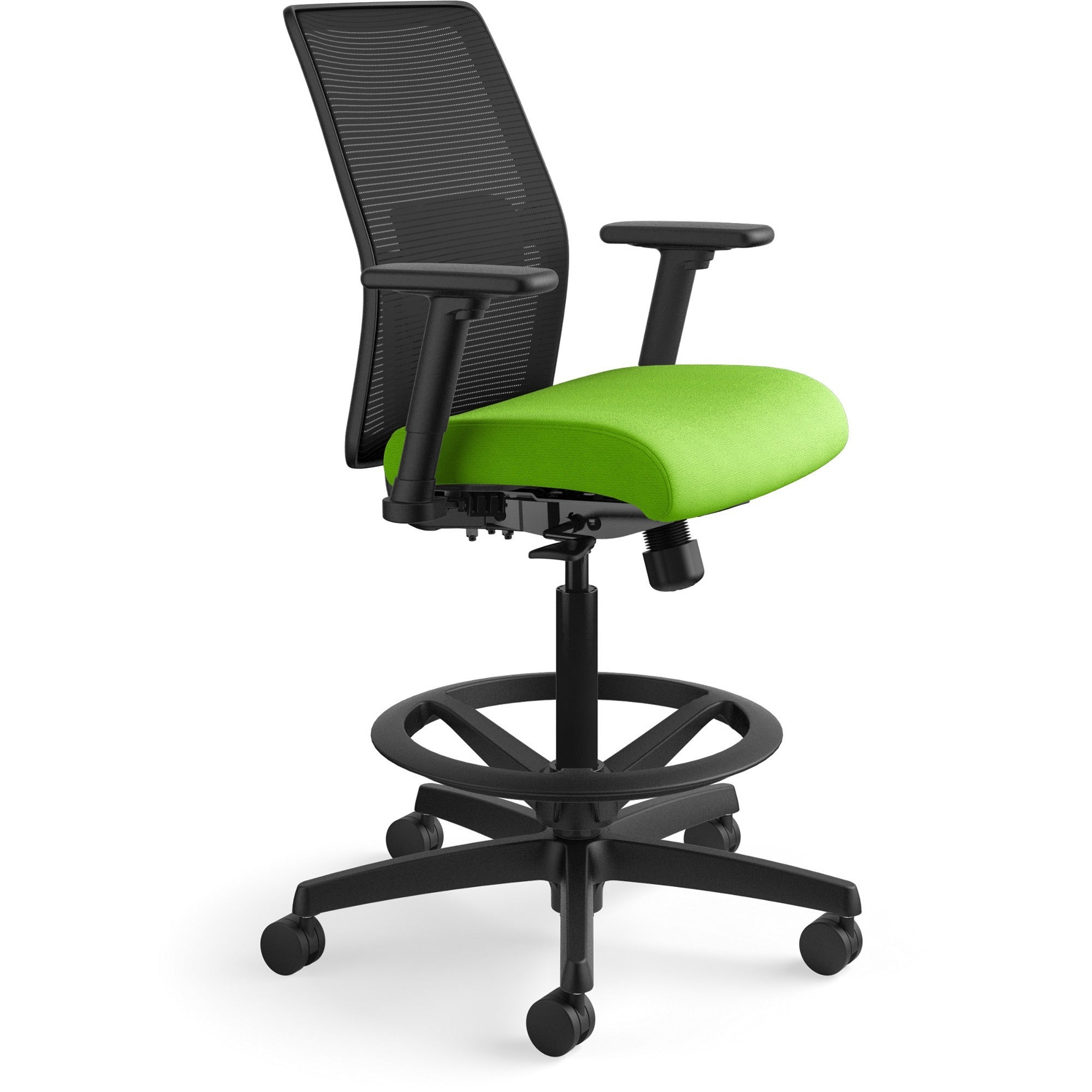 HON Ignition 2.0 Sitting Stool, Low Back, Pear Fabric Seat, Black Mesh Back, Adjustable Arms, 360° Swivel, 1 Each