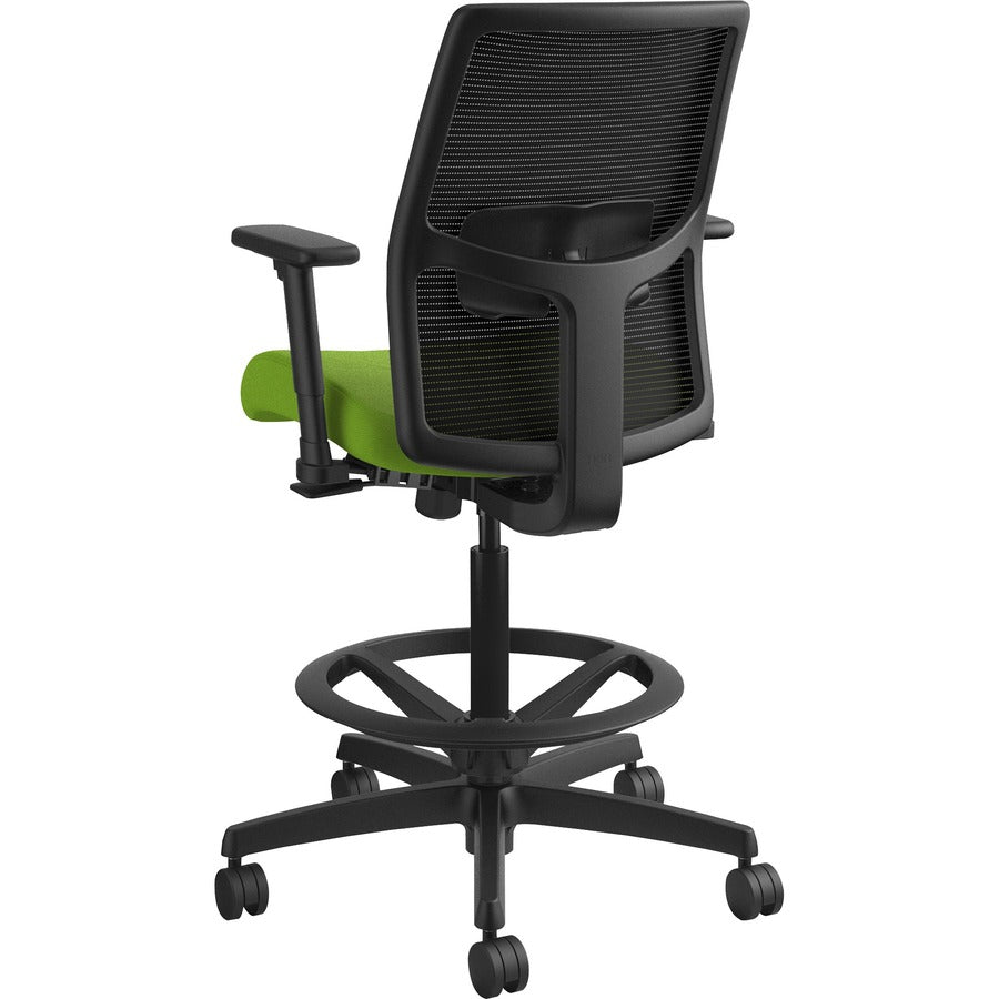 HON Ignition 2.0 Sitting Stool, Low Back, Pear Fabric Seat, Black Mesh Back, Adjustable Arms, 360° Swivel, 1 Each
