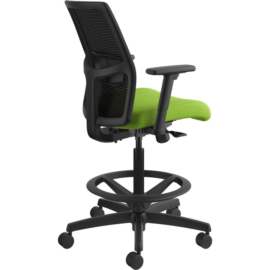 HON Ignition 2.0 Sitting Stool, Low Back, Pear Fabric Seat, Black Mesh Back, Adjustable Arms, 360° Swivel, 1 Each