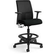 HON Ignition Sitting Stool, Black Vinyl Seat, Mesh Low Back, Adjustable Arms, Black Frame, 1 Each
