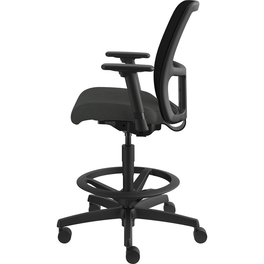 HON Ignition Sitting Stool, Low Back, Iron Ore Fabric Seat, Black Mesh Back, Adjustable Arms and Footrest, 360° Swivel, 1 Each
