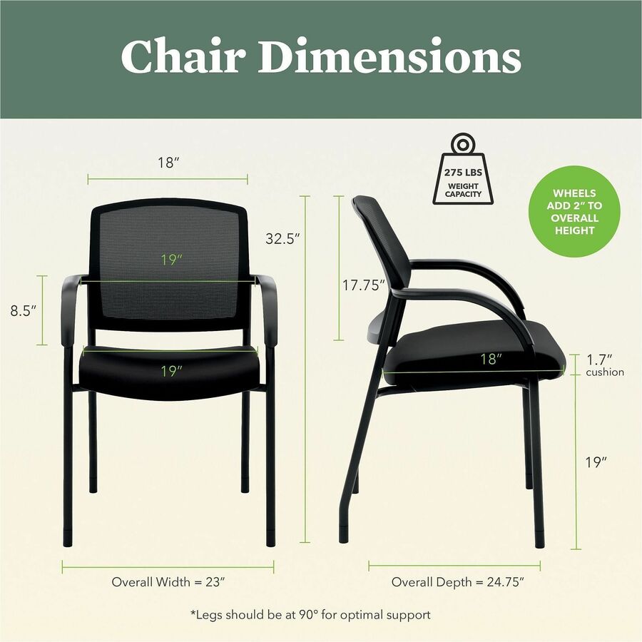 Black Seat Color - Polyester Seat Material - Black Back Color - Mesh Back Material - Black Frame Color - Steel Frame Material - Black - Armrest - 1 Each