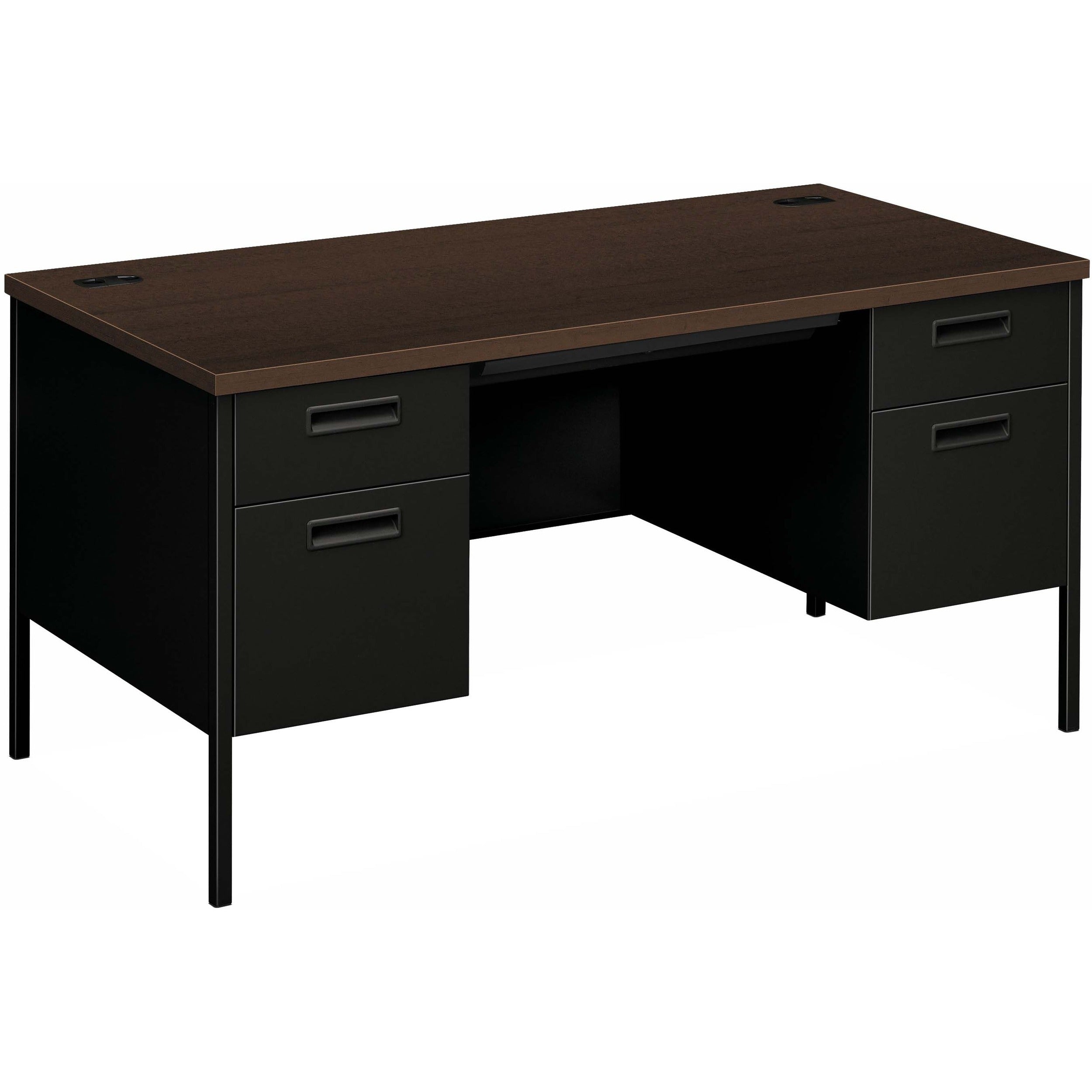 HON Metro Classic HP3262 Pedestal Desk, Double Pedestal, 4 Drawers, Square Edge, Mocha/Black Finish, 29.5"H x 60"W x 30"D, 1 Each