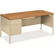 HON Metro Classic HP3266L Pedestal Desk, 29.5"H x 66"W x 30"D, 2 Drawers Left Side, Square Edge, Harvest/Putty Finish, 1 Each