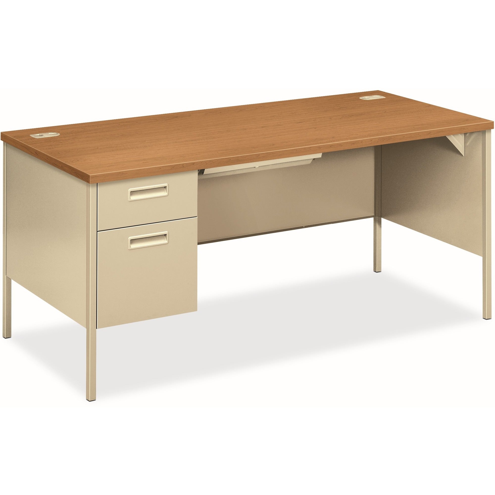 HON Metro Classic HP3266L Pedestal Desk, 29.5"H x 66"W x 30"D, 2 Drawers Left Side, Square Edge, Harvest/Putty Finish, 1 Each