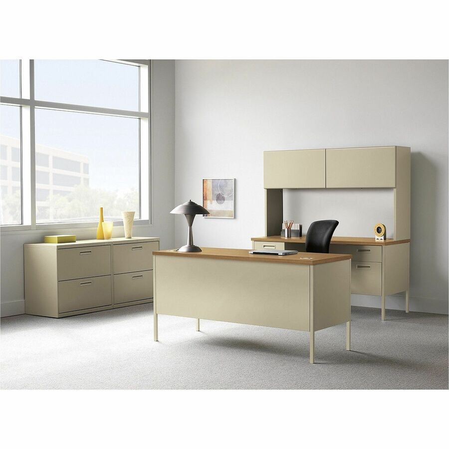 HON Metro Classic HP3266L Pedestal Desk, 29.5"H x 66"W x 30"D, 2 Drawers Left Side, Square Edge, Harvest/Putty Finish, 1 Each